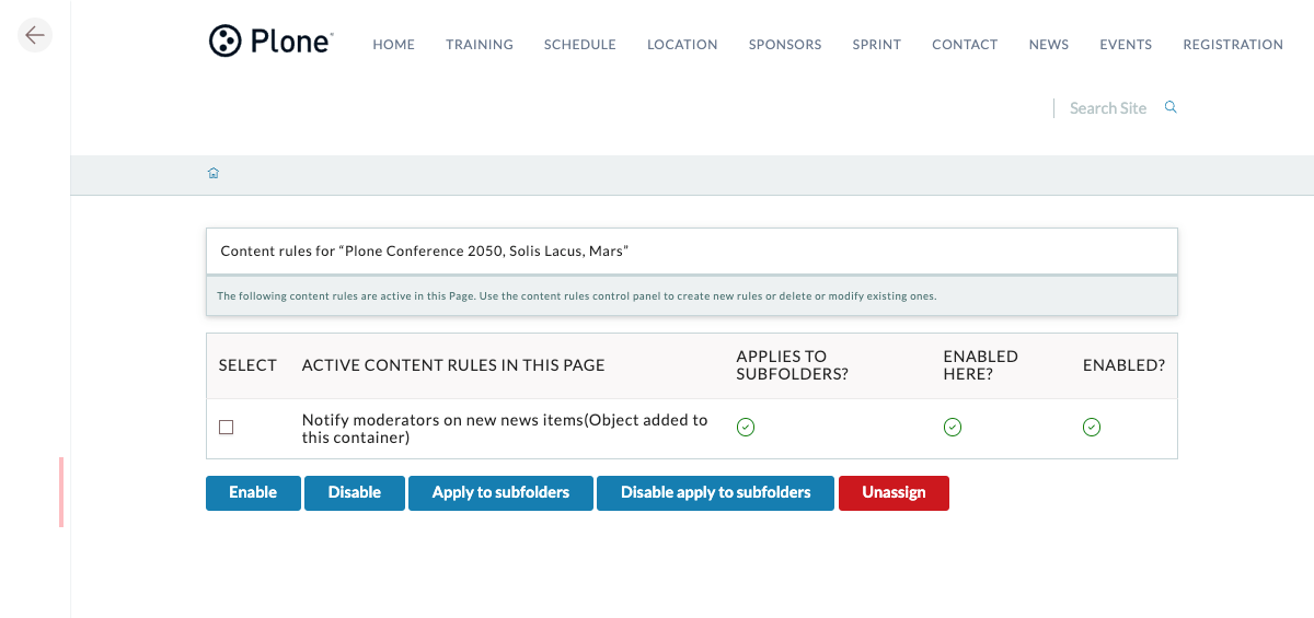 Assign your rule to a page (with or without sub pages) or globally.
