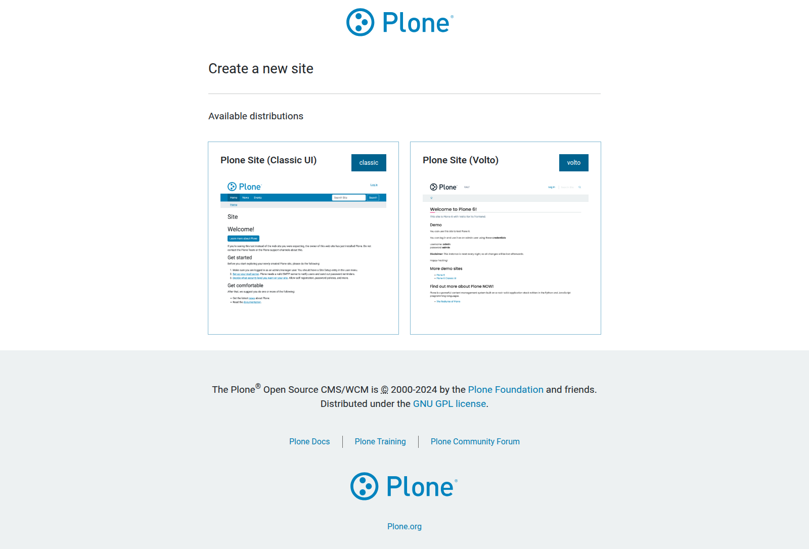 Zope instance is up and running, ready to create a Plone instance.