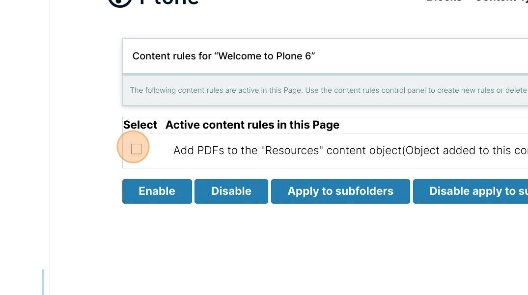 Check the box to select the rule